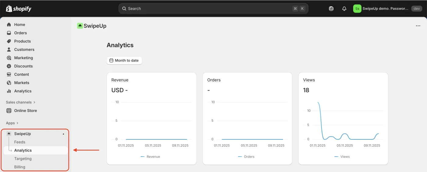 SwipeUp Analytics dashboard