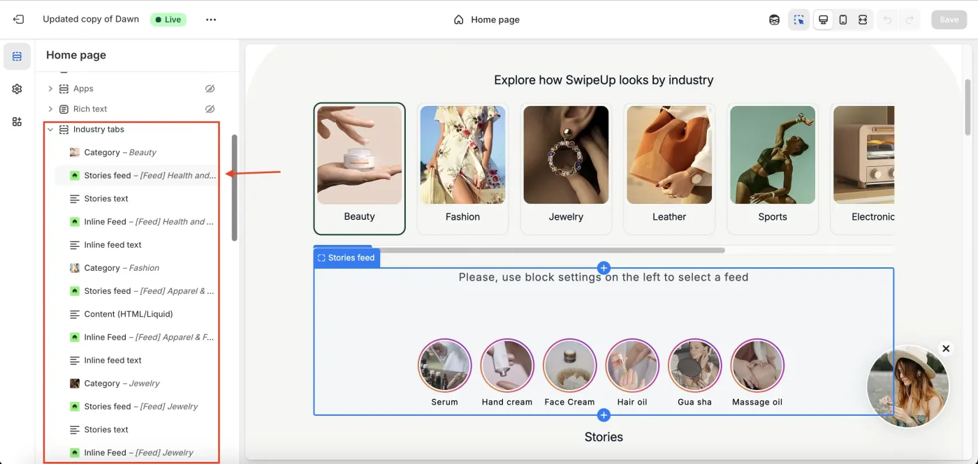 Select the SwipeUp block
