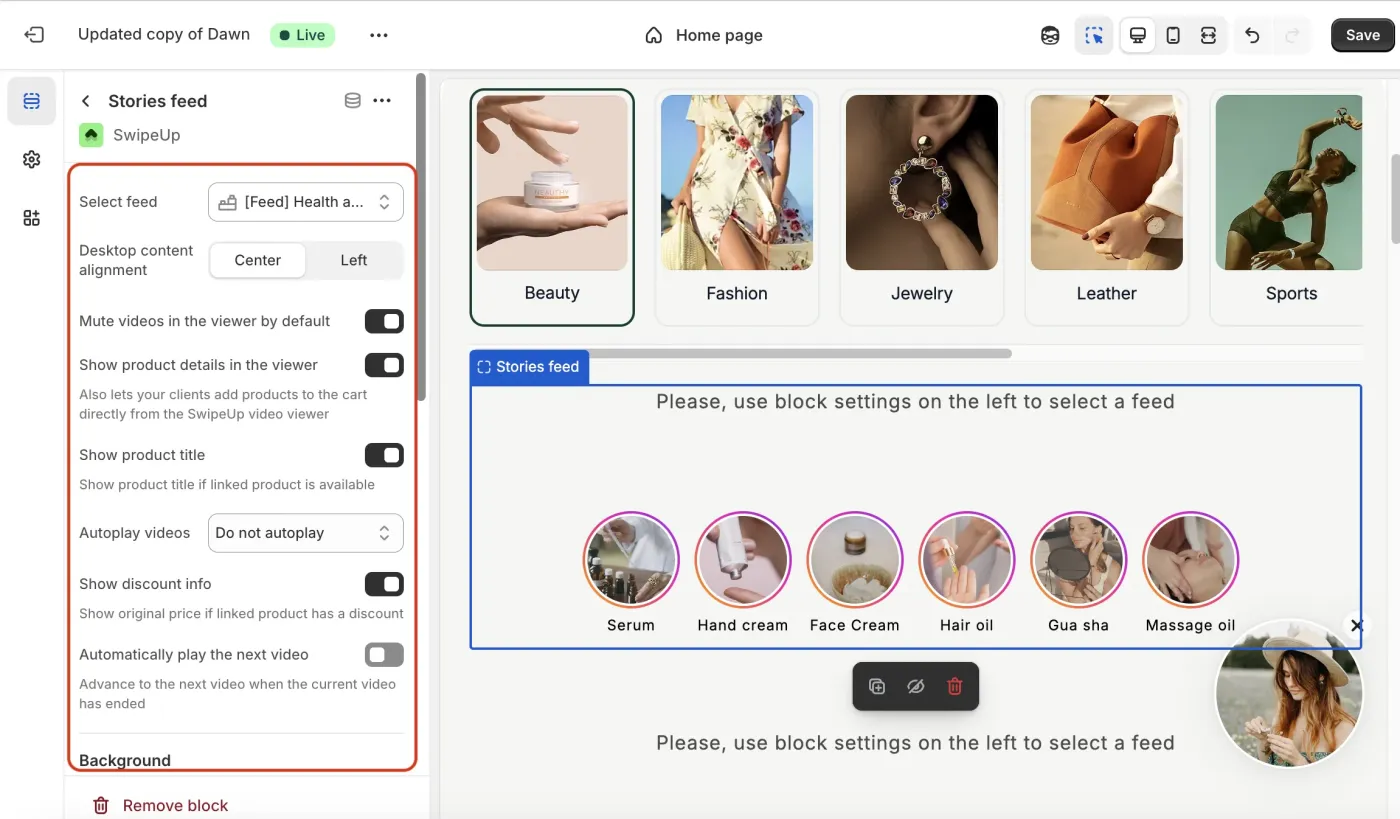 Adjust Stories appearance