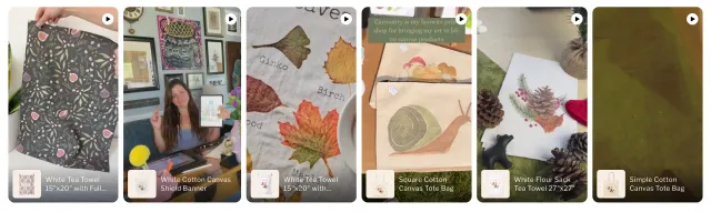 Canvastry Wholesale video feed showing printed textiles and canvas products with matching product labels